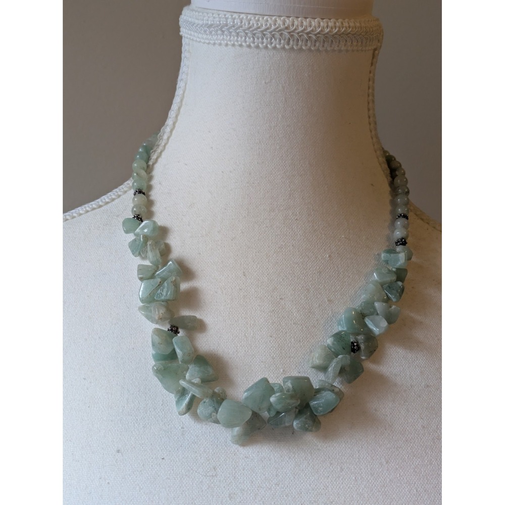 Adventurine Quartz‎ Chip Necklace In Mint Green Semi Precious Gemstones 18"